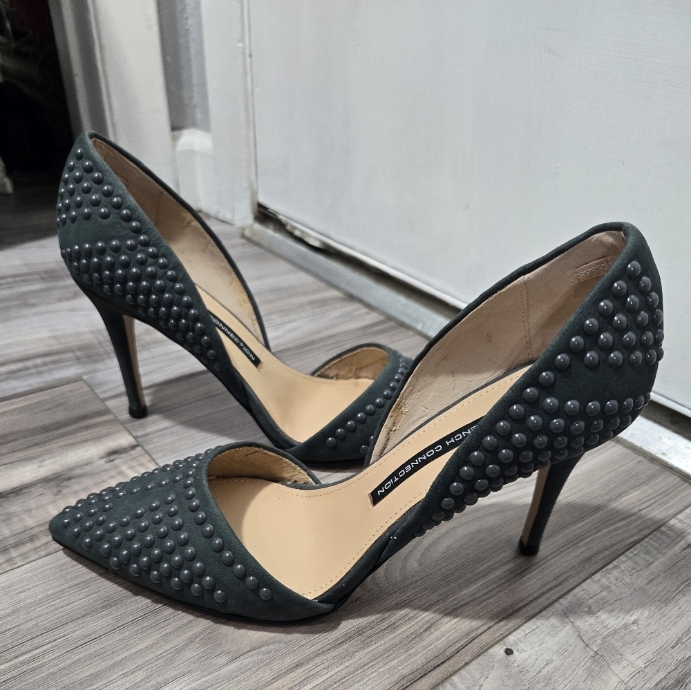 French Connection Women's Gray Ellis Studded Suede Heels Size 9